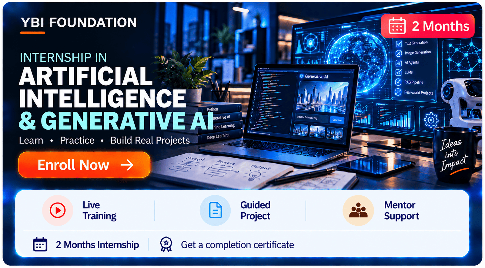 2 Months Artificial Intelligence and Generative Ai Internship with Certificate