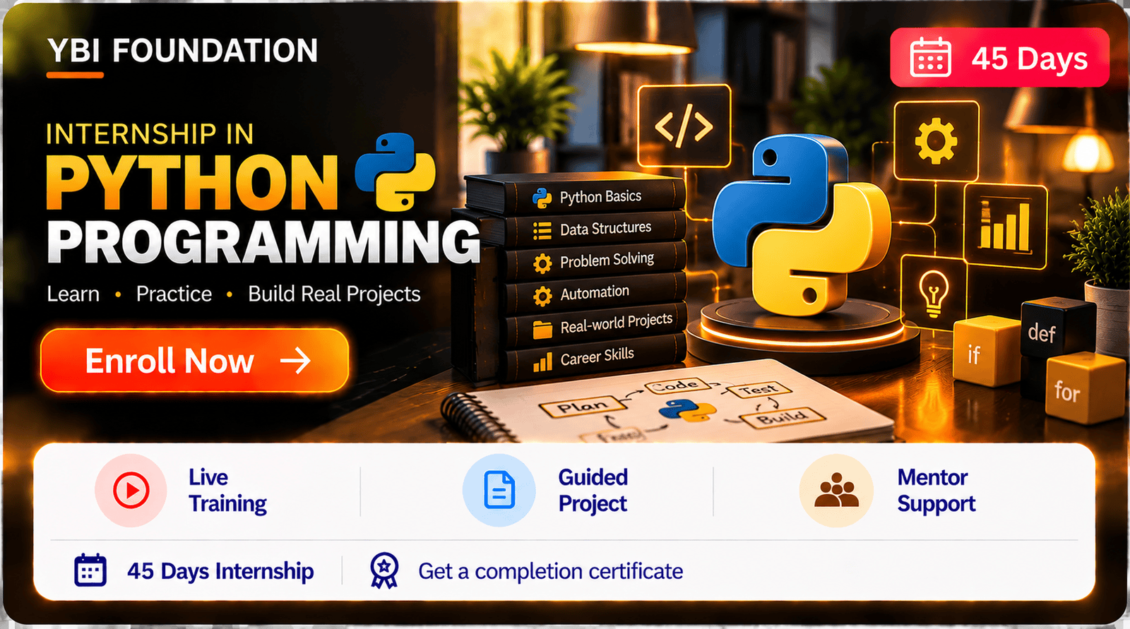 45 Days Python Programming Internship with Certificate