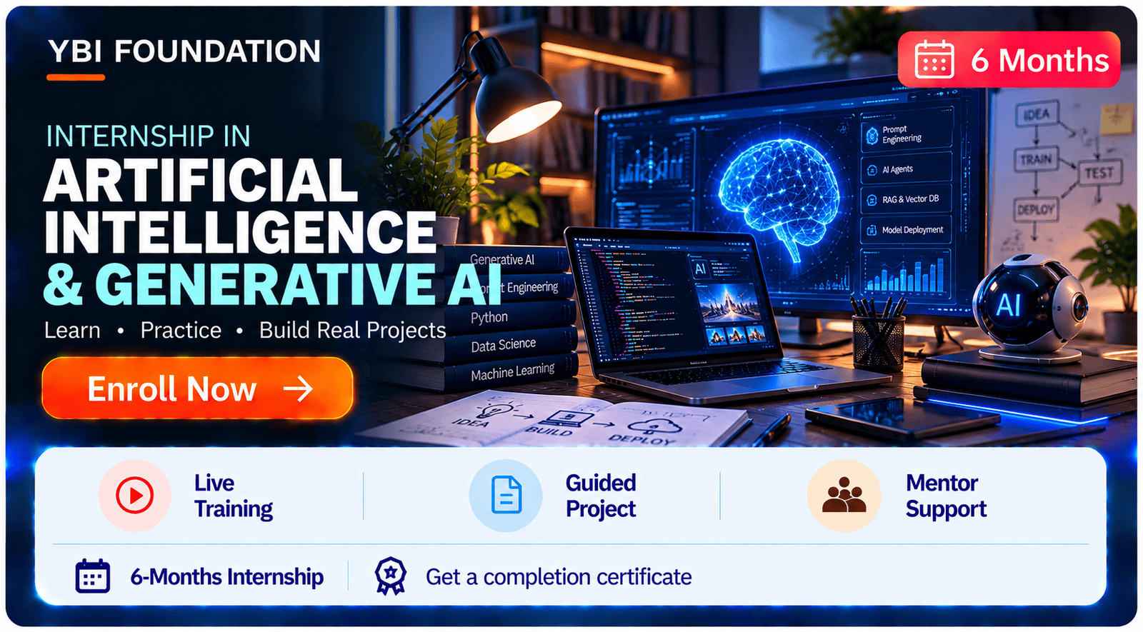 6 Months Artificial Intelligence and Generative Ai Internship with Certificate